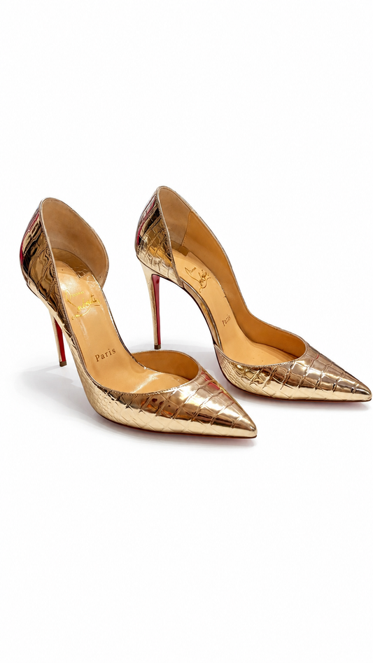 Christian Louboutin Silver Croc Embossed Heels 37.5