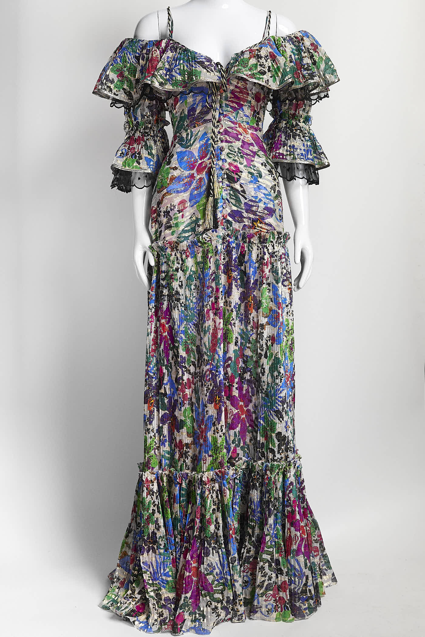 DUNDAS Tiered Cold-Shoulder Printed Silk-Blend Maxi Dress 38