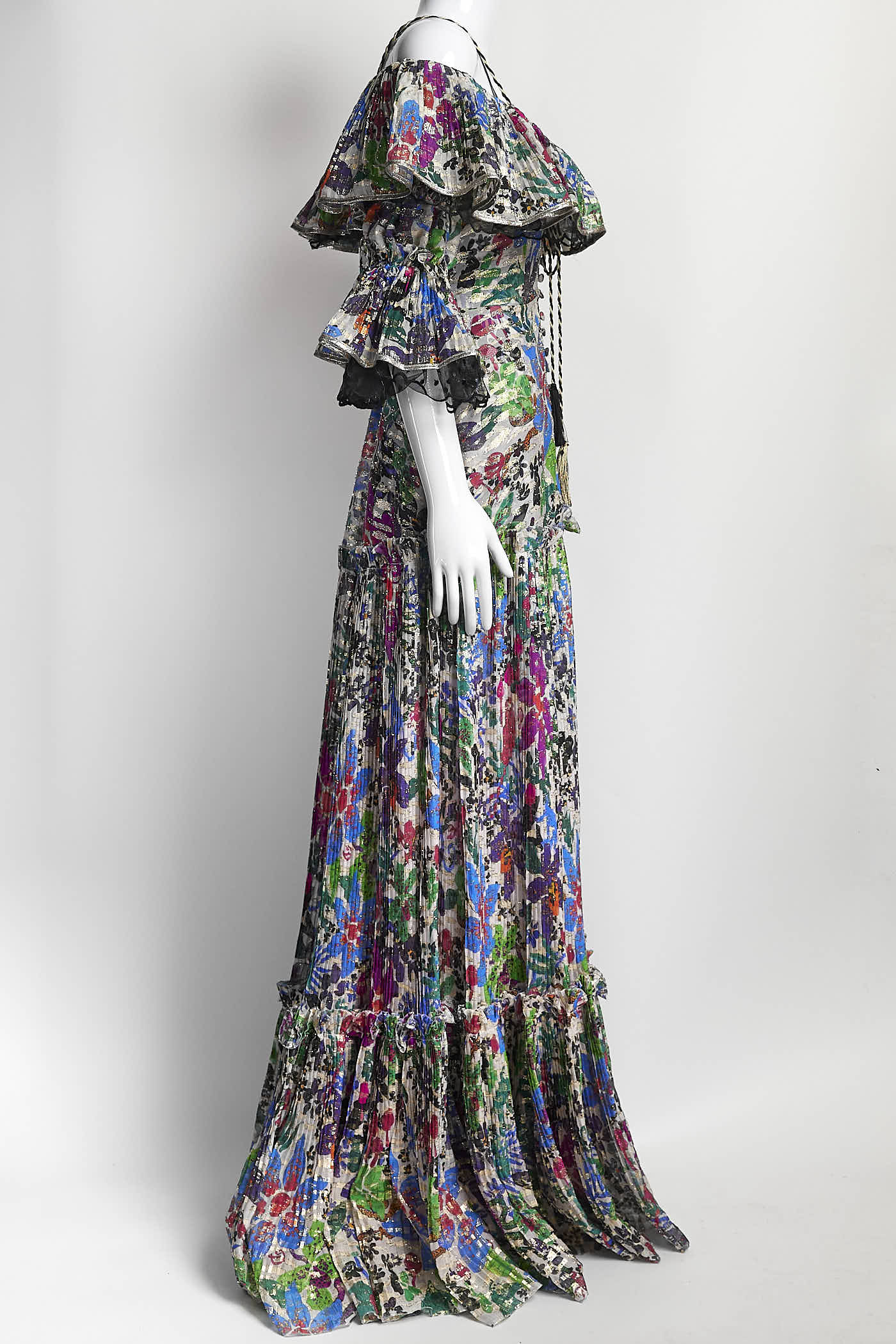 DUNDAS Tiered Cold-Shoulder Printed Silk-Blend Maxi Dress 38
