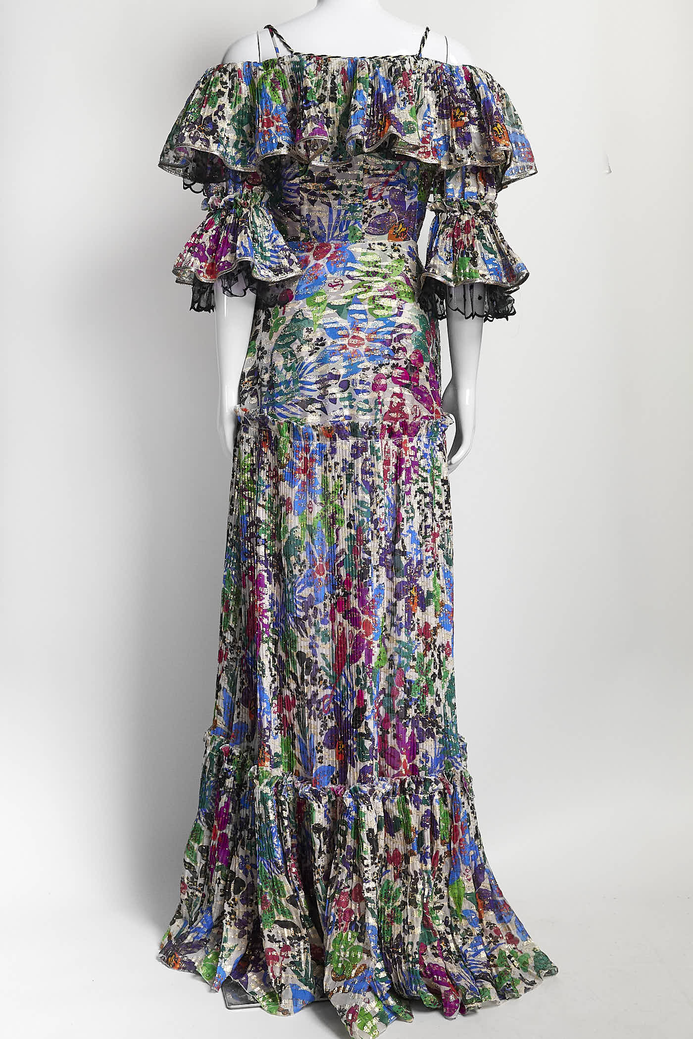 DUNDAS Tiered Cold-Shoulder Printed Silk-Blend Maxi Dress 38