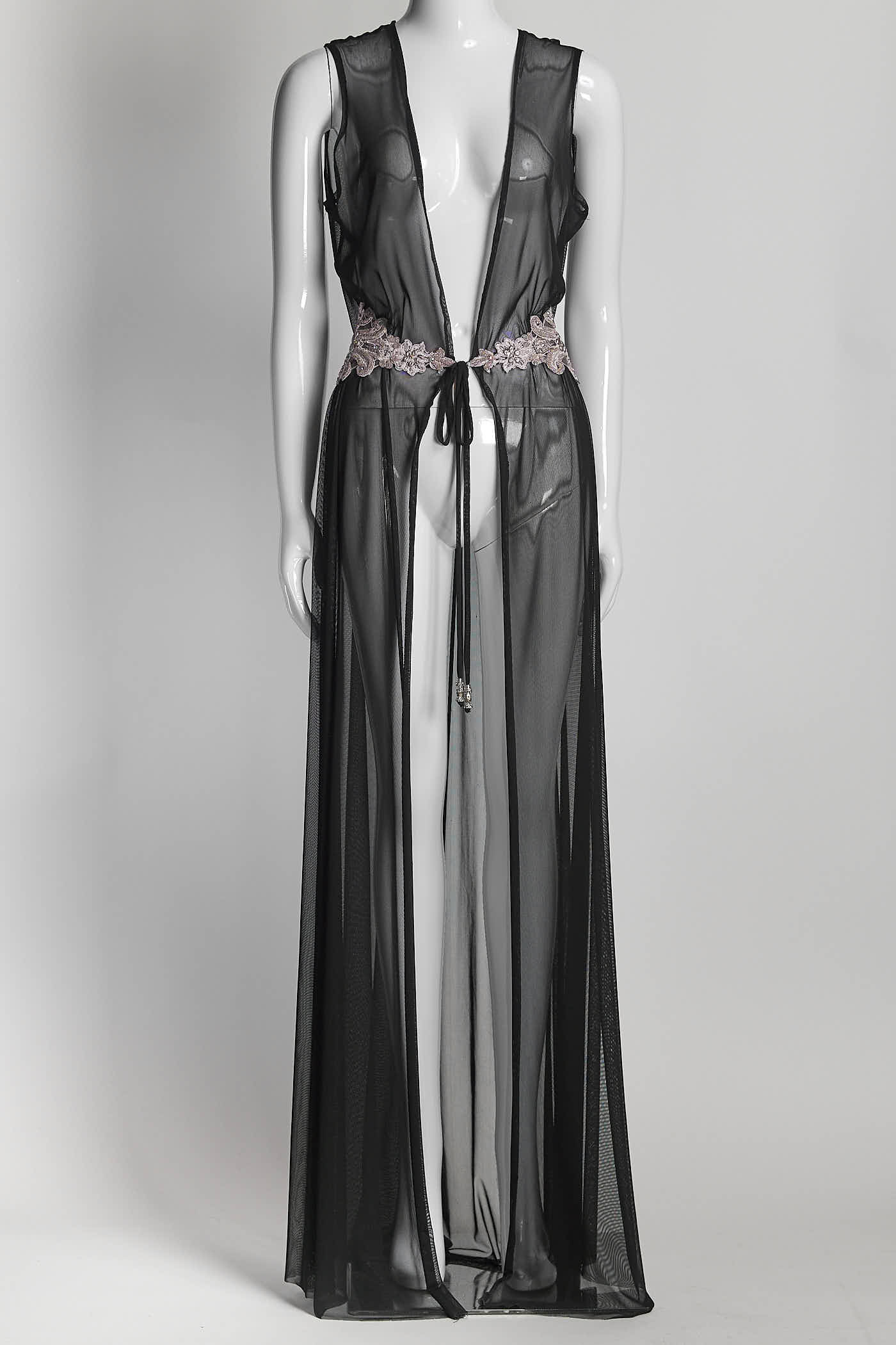 Daccio Couture Black meah Wrap Dress with Gold Embroidered M