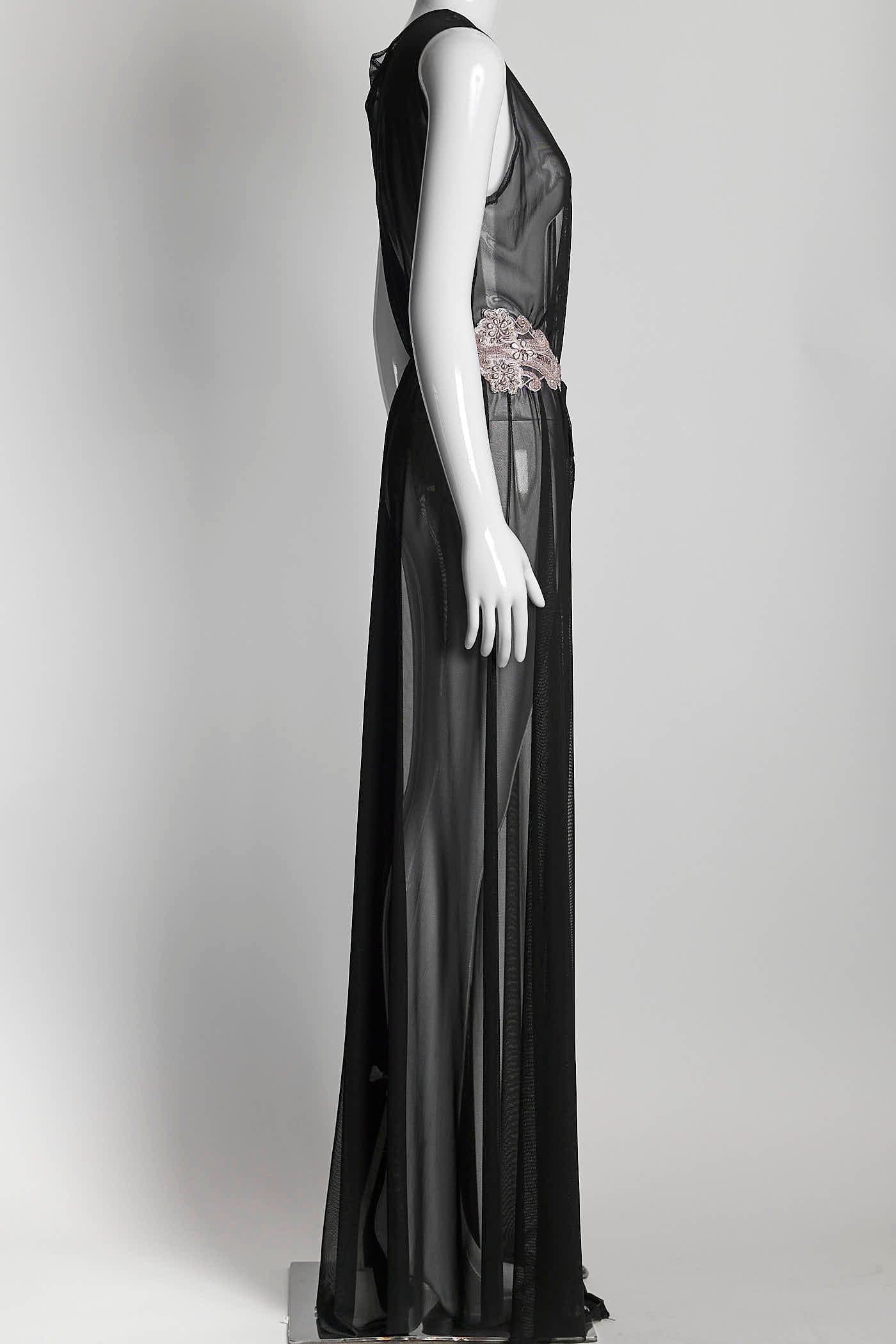Daccio Couture Black meah Wrap Dress with Gold Embroidered M