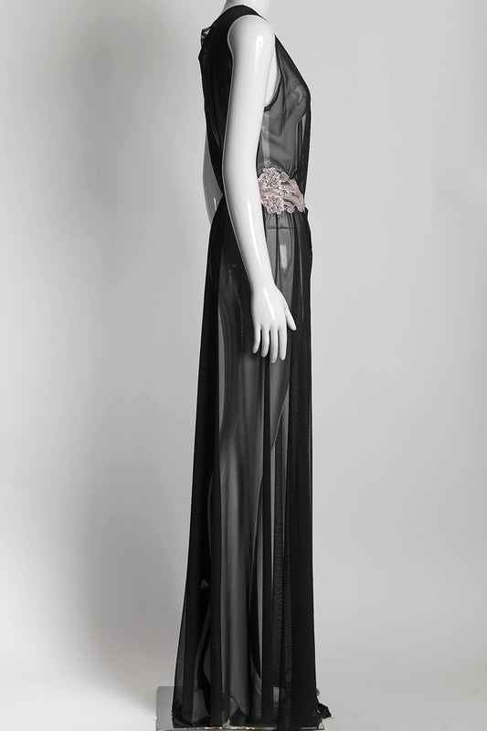 Daccio Couture Black meah Wrap Dress with Gold Embroidered M