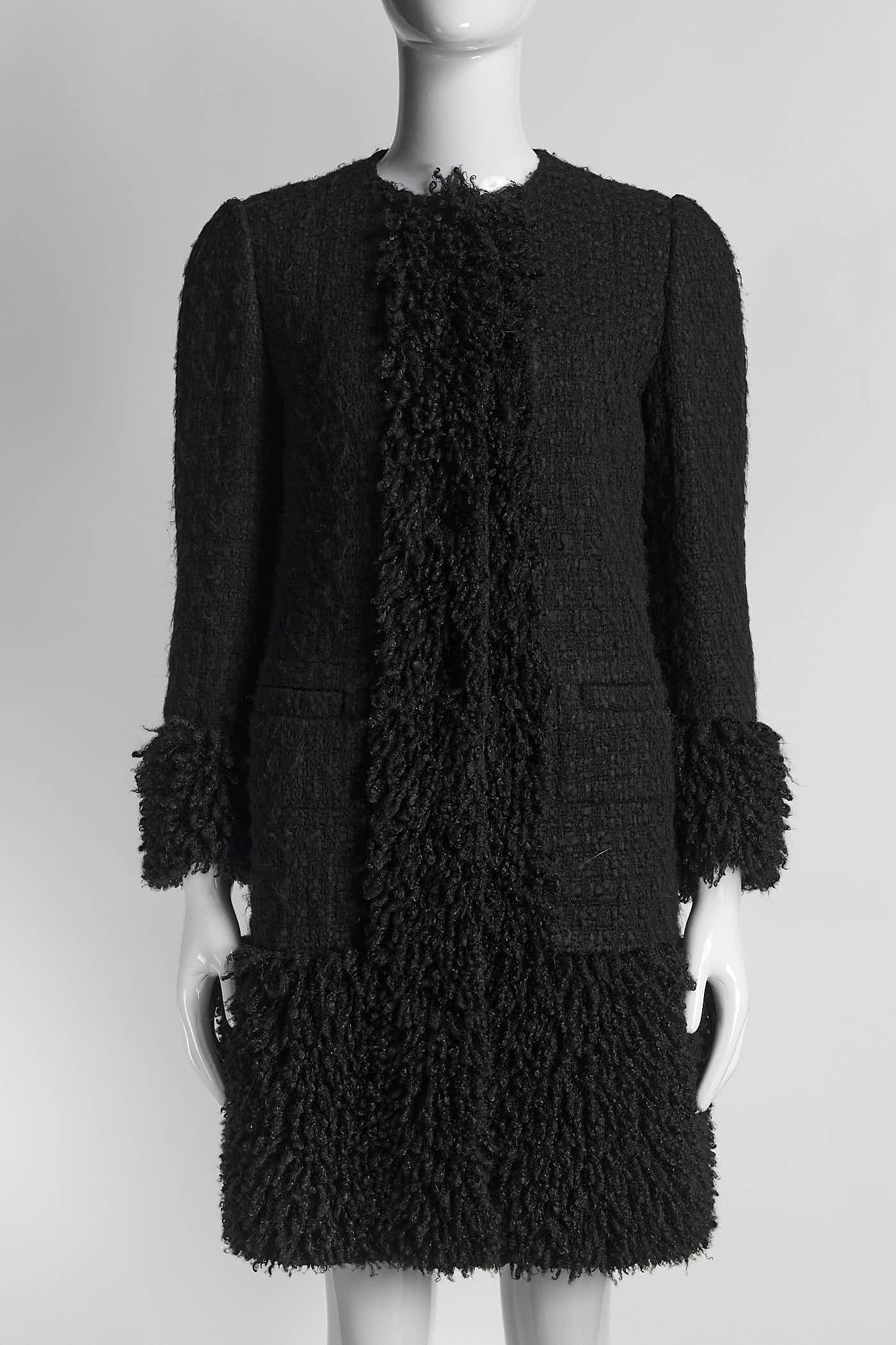 Dolce & Gabbana Black Coat with Shag Details 38