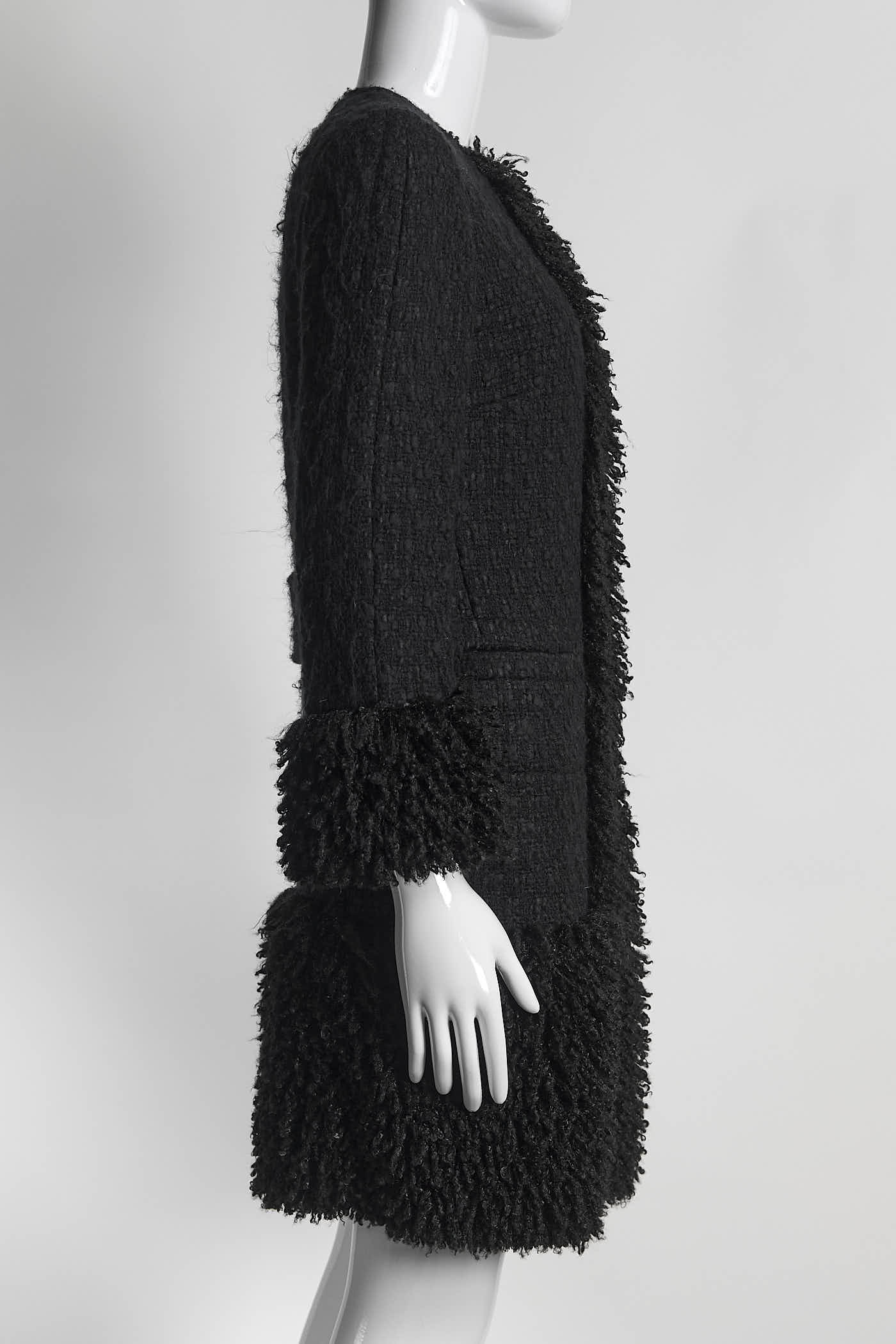 Dolce & Gabbana Black Coat with Shag Details 38