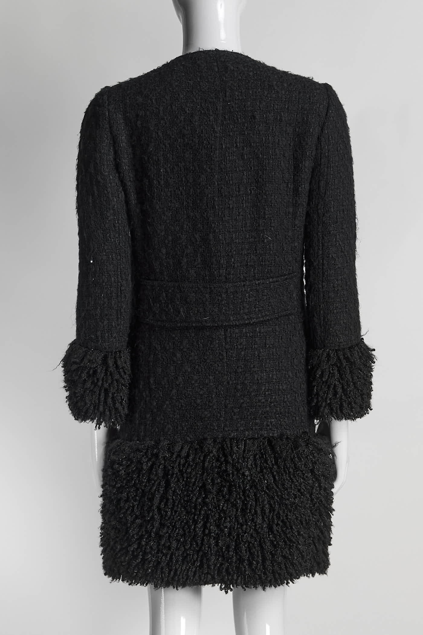 Dolce & Gabbana Black Coat with Shag Details 38