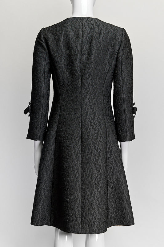 Dolce & Gabbana Black Jacquard Coat with Bow IT 38