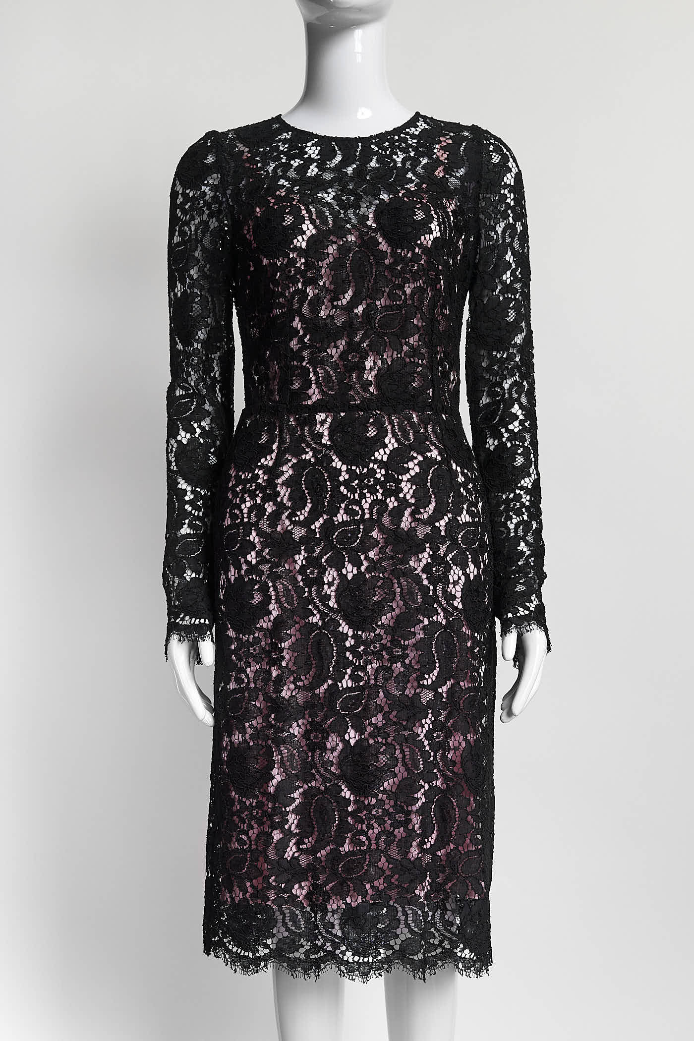 Dolce & Gabbana Black Lace with Pink Silp Dress 40