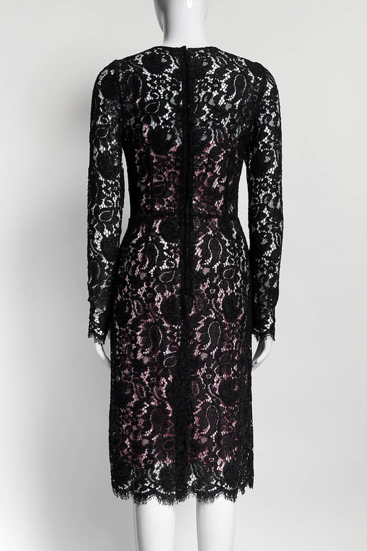 Dolce & Gabbana Black Lace with Pink Silp Dress 40