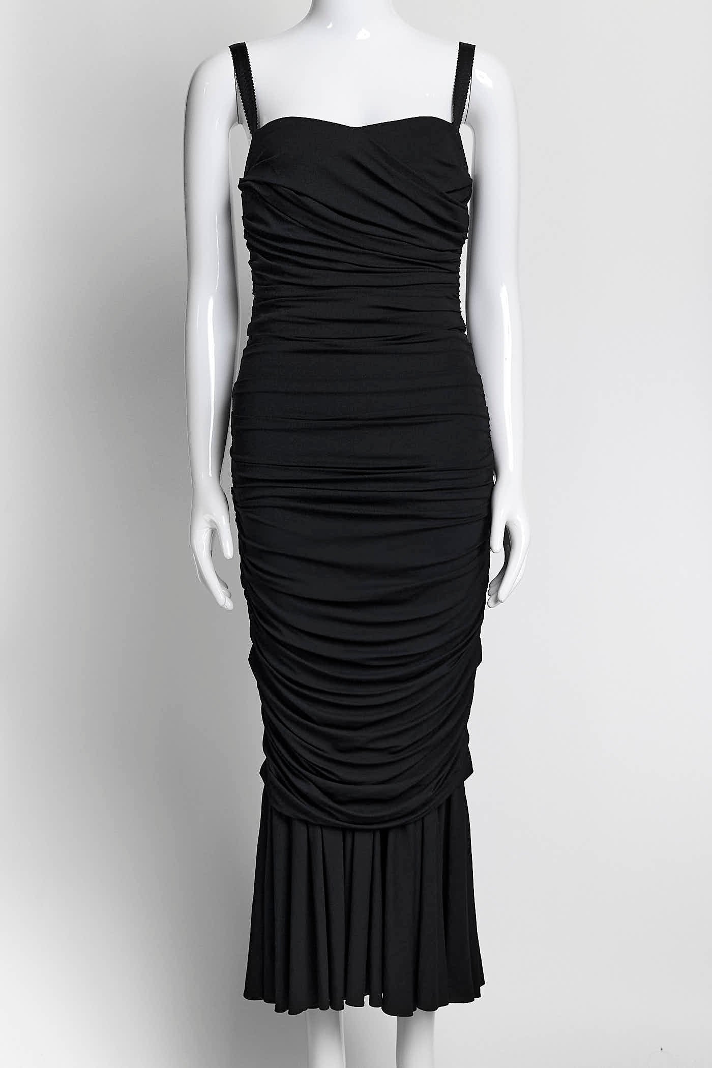 Dolce & Gabbana Black Ruched Mid-Length Dress 42
