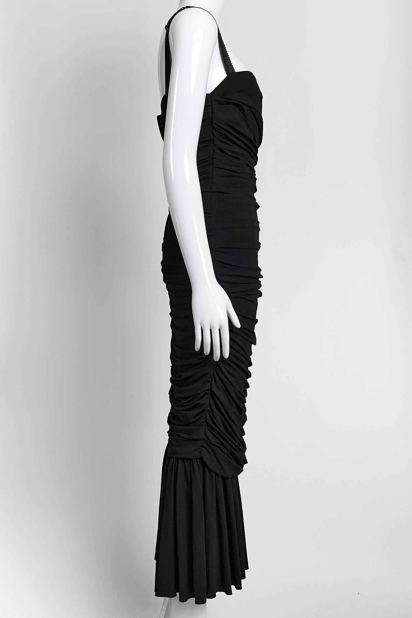 Dolce & Gabbana Black Ruched Mid-Length Dress 42