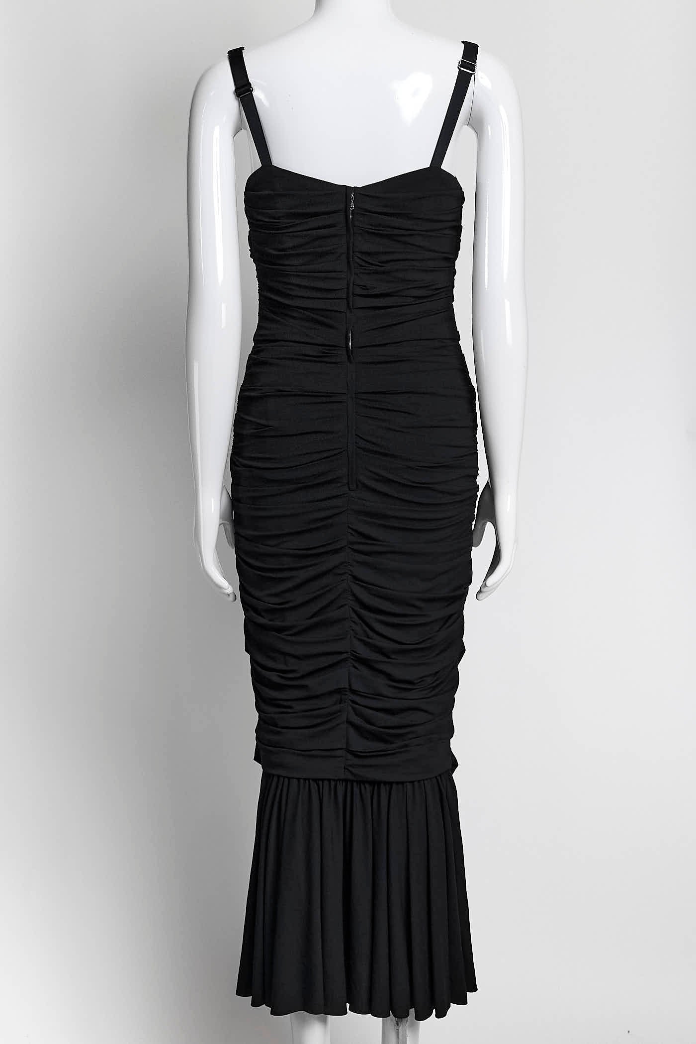 Dolce & Gabbana Black Ruched Mid-Length Dress 42