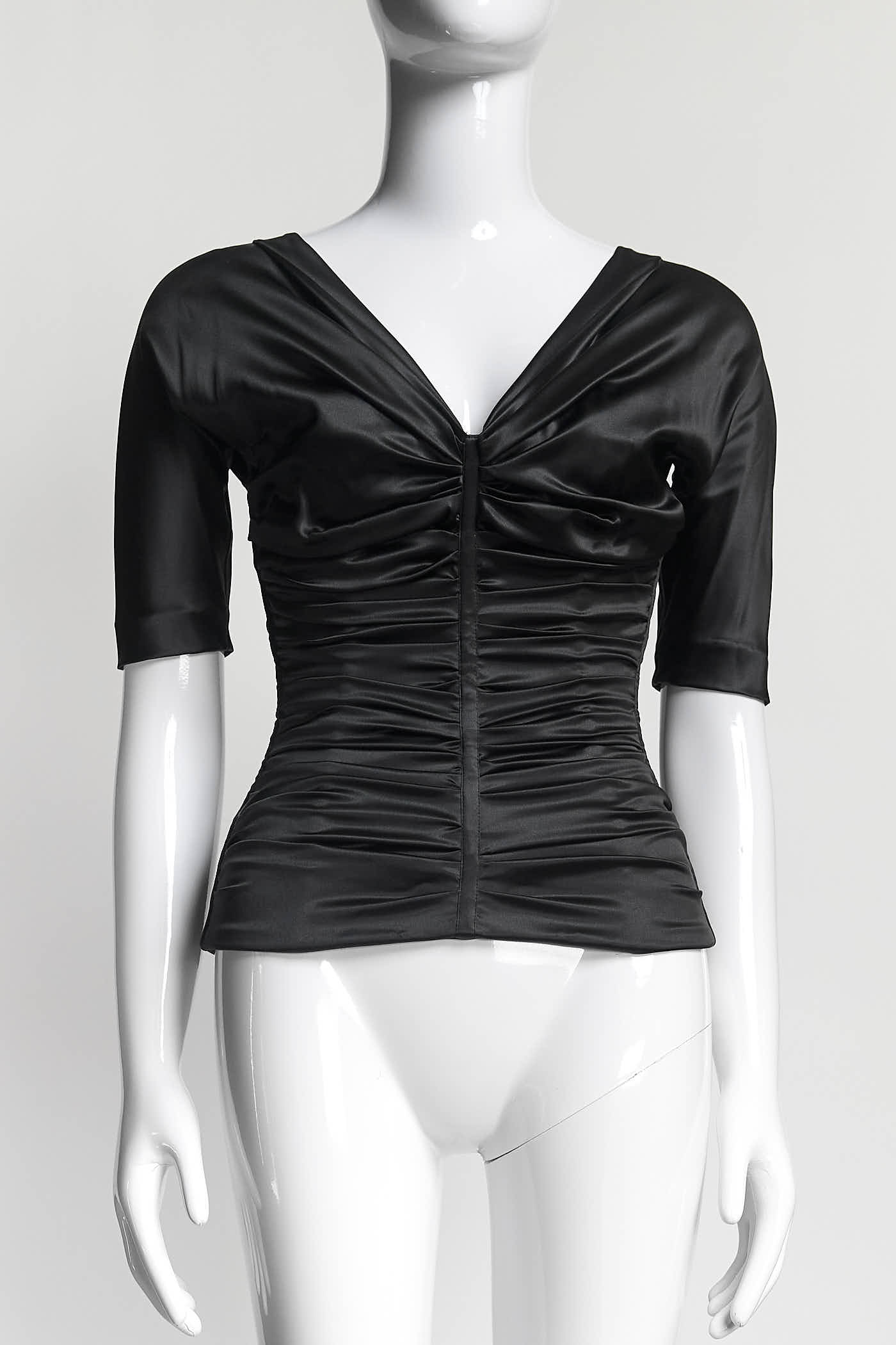 Dolce & Gabbana Black Silk V-Neck Ruched Top 40