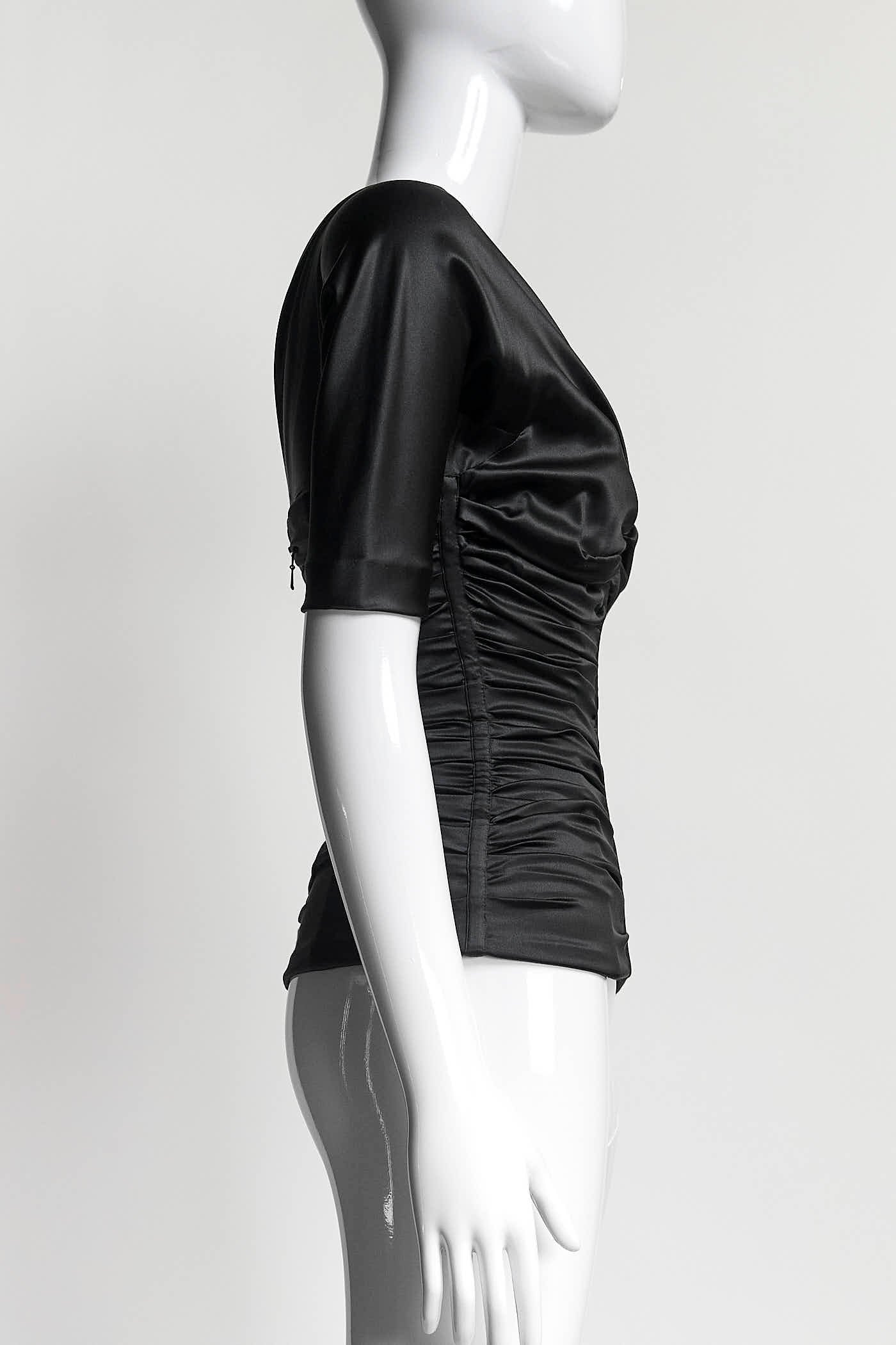Dolce & Gabbana Black Silk V-Neck Ruched Top 40