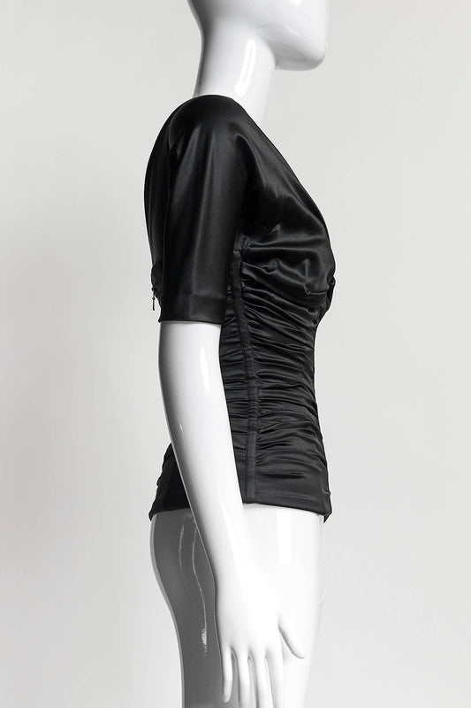 Dolce & Gabbana Black Silk V-Neck Ruched Top 40