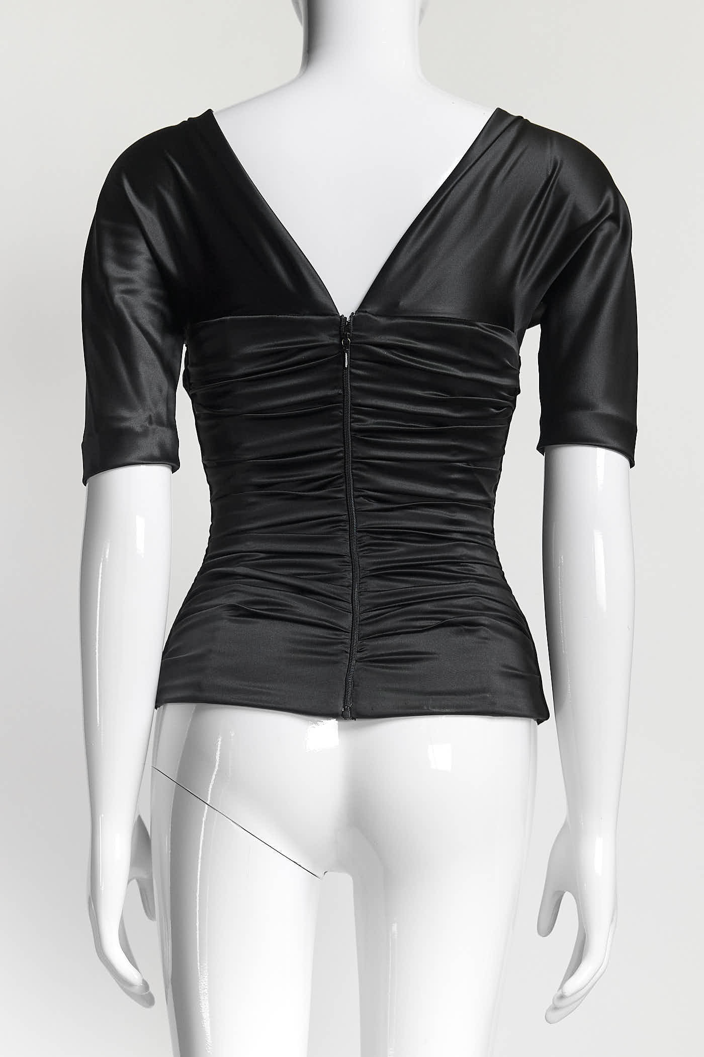 Dolce & Gabbana Black Silk V-Neck Ruched Top 40