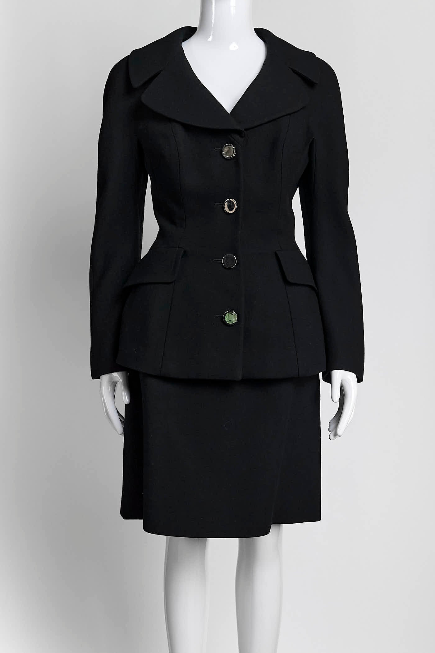 Dolce & Gabbana Black Skirt Suit with Silver Buttons 44