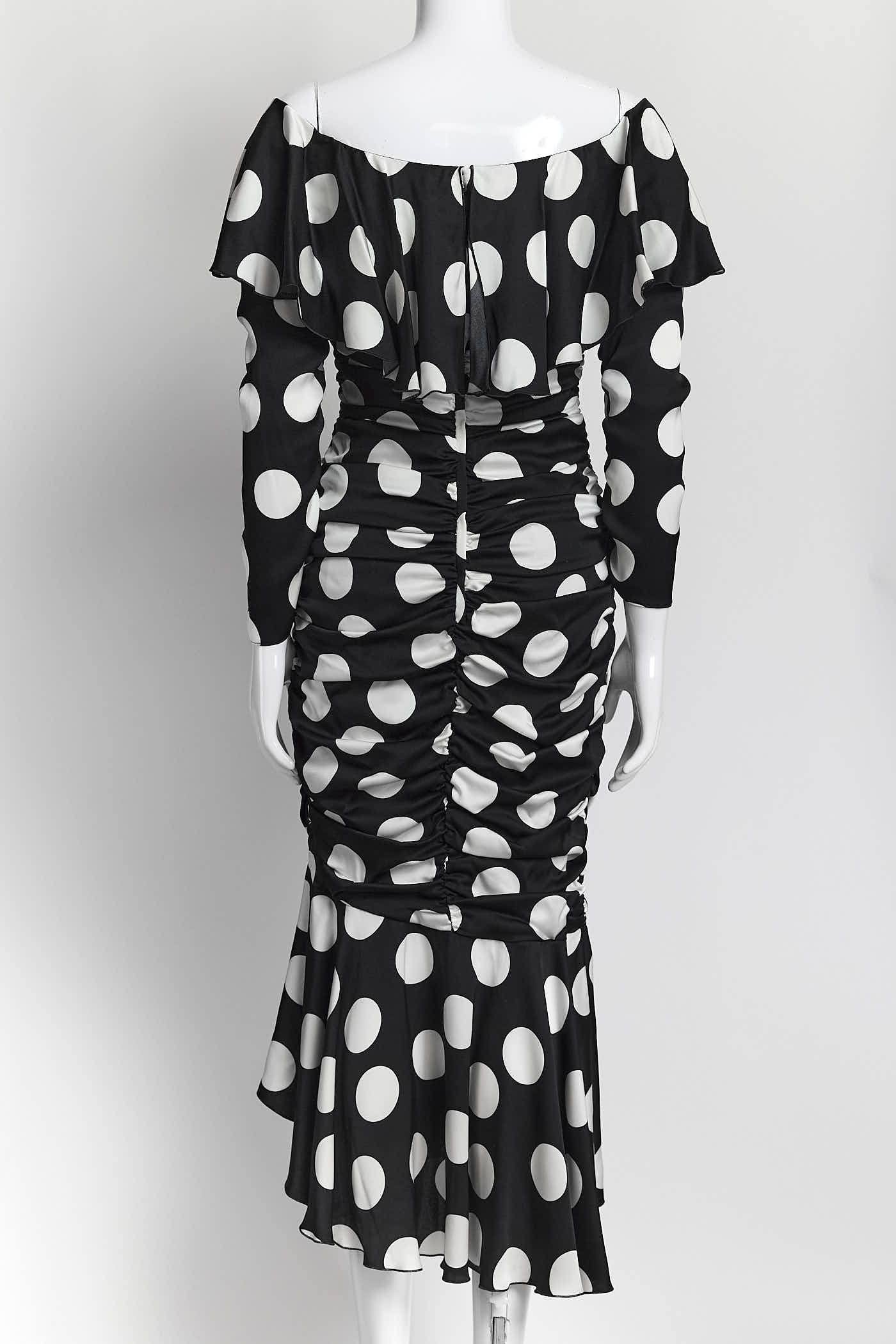 Dolce & Gabbana Black/White Polka Dots Ruched Dress 42