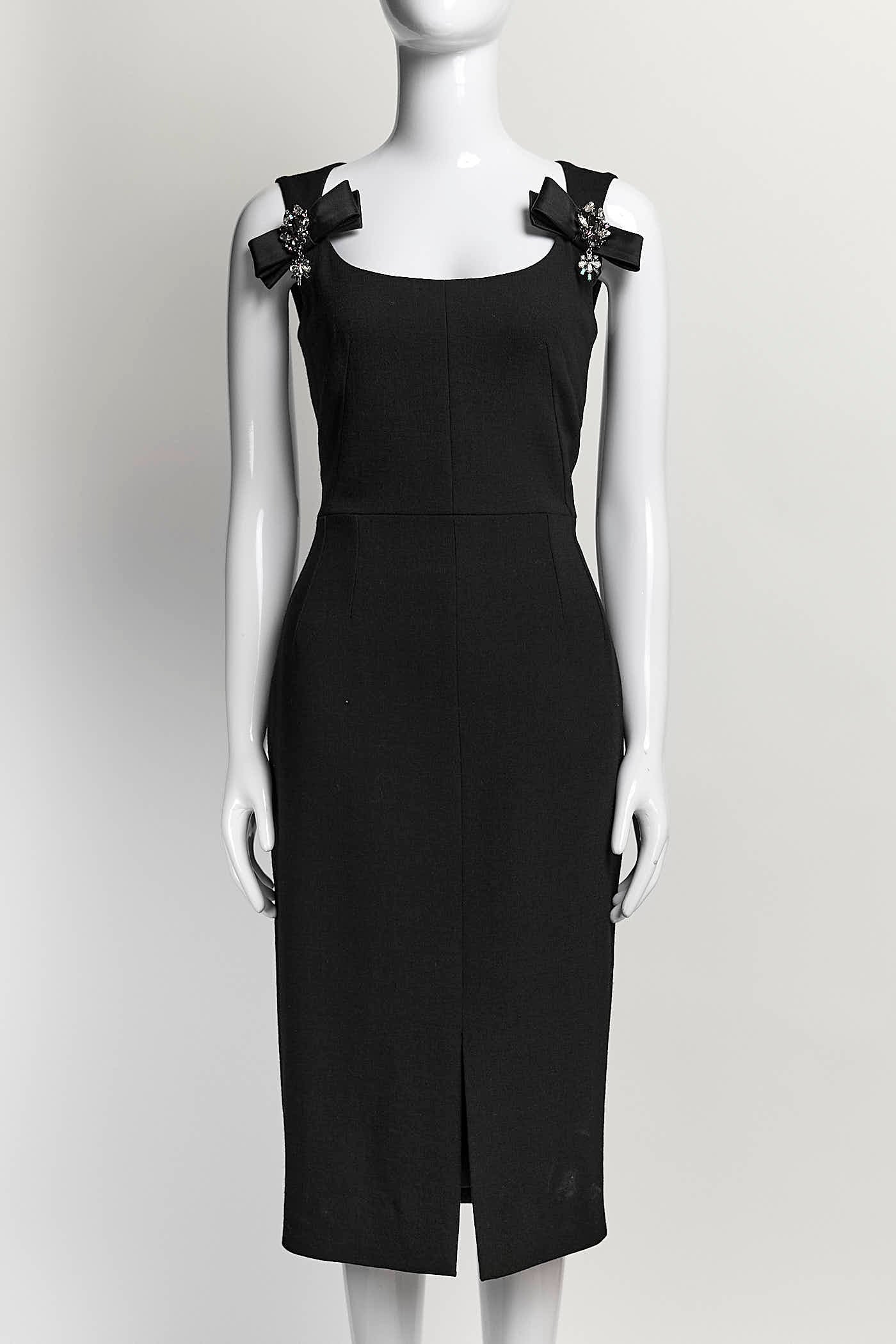 Dolce & Gabbana Black Wool with Bow Detail Dress IT 40