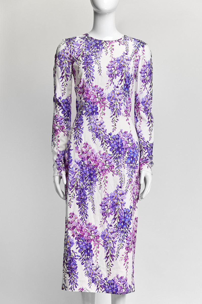 Dolce & Gabbana Cady Midi Dress In Wisteria Printed Dress IT 42