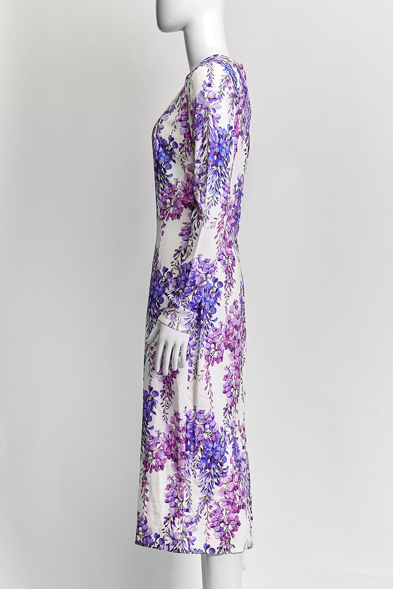 Dolce & Gabbana Cady Midi Dress In Wisteria Printed Dress IT 42