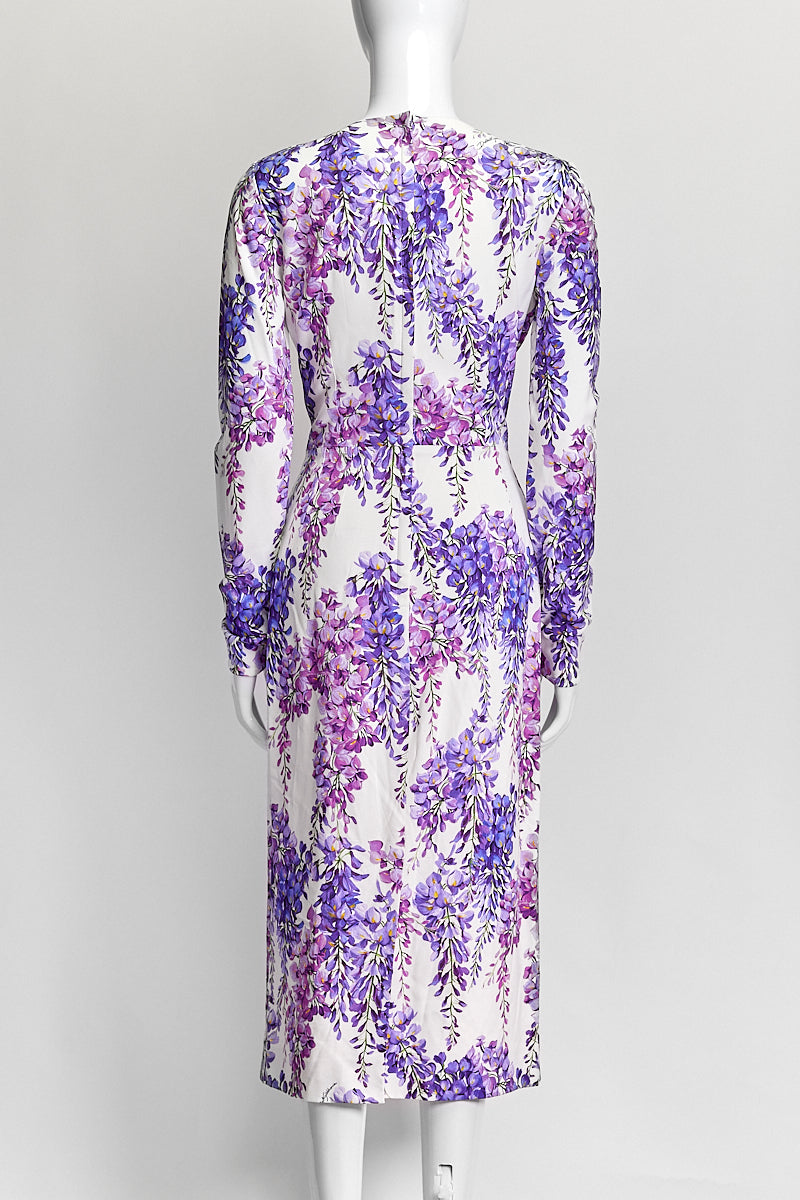 Dolce & Gabbana Cady Midi Dress In Wisteria Printed Dress IT 42