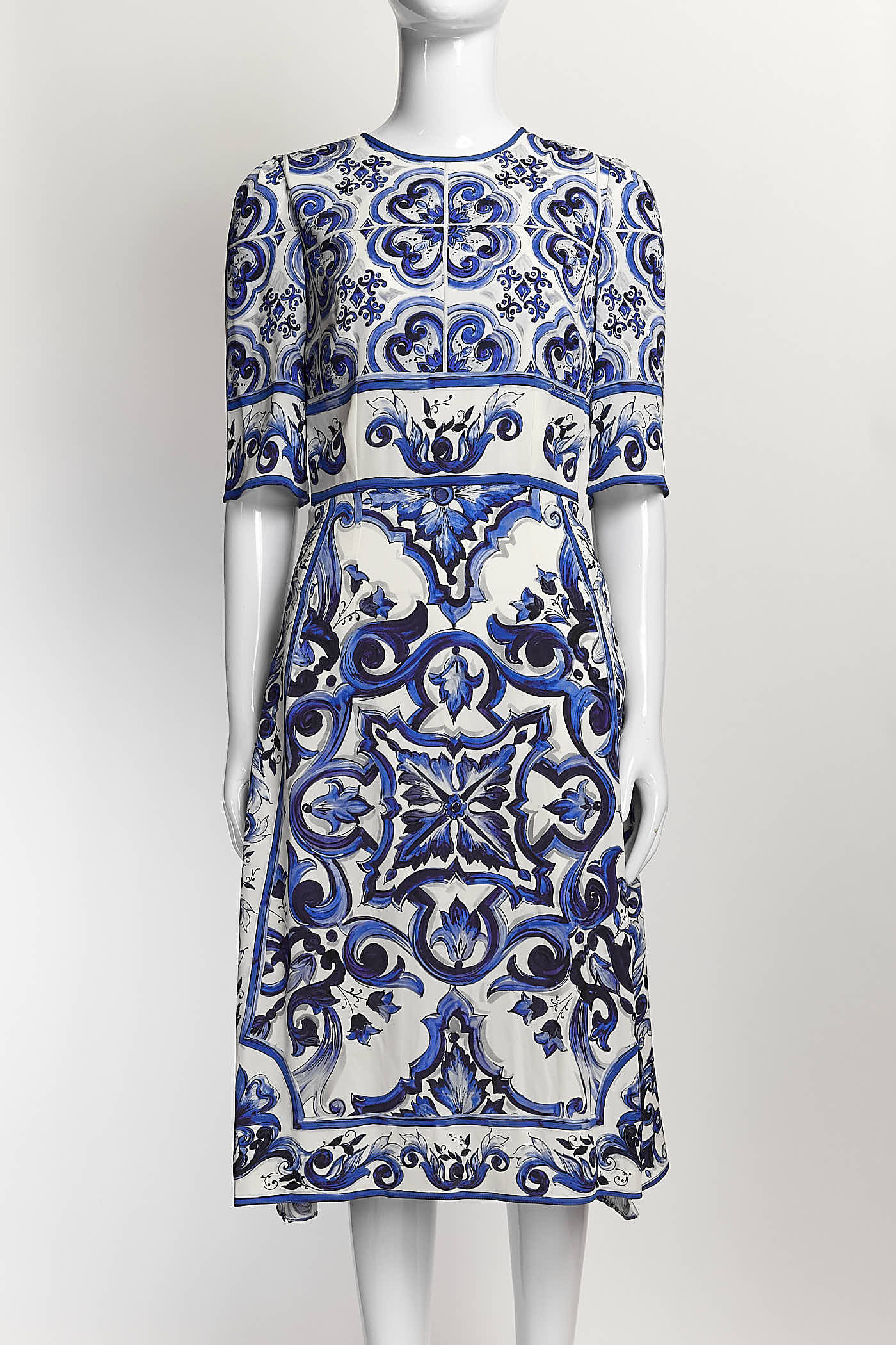 Dolce & Gabbana Charmeuse Midi Dress In Majolica Print 40