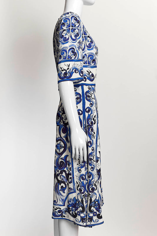 Dolce & Gabbana Charmeuse Midi Dress In Majolica Print 40