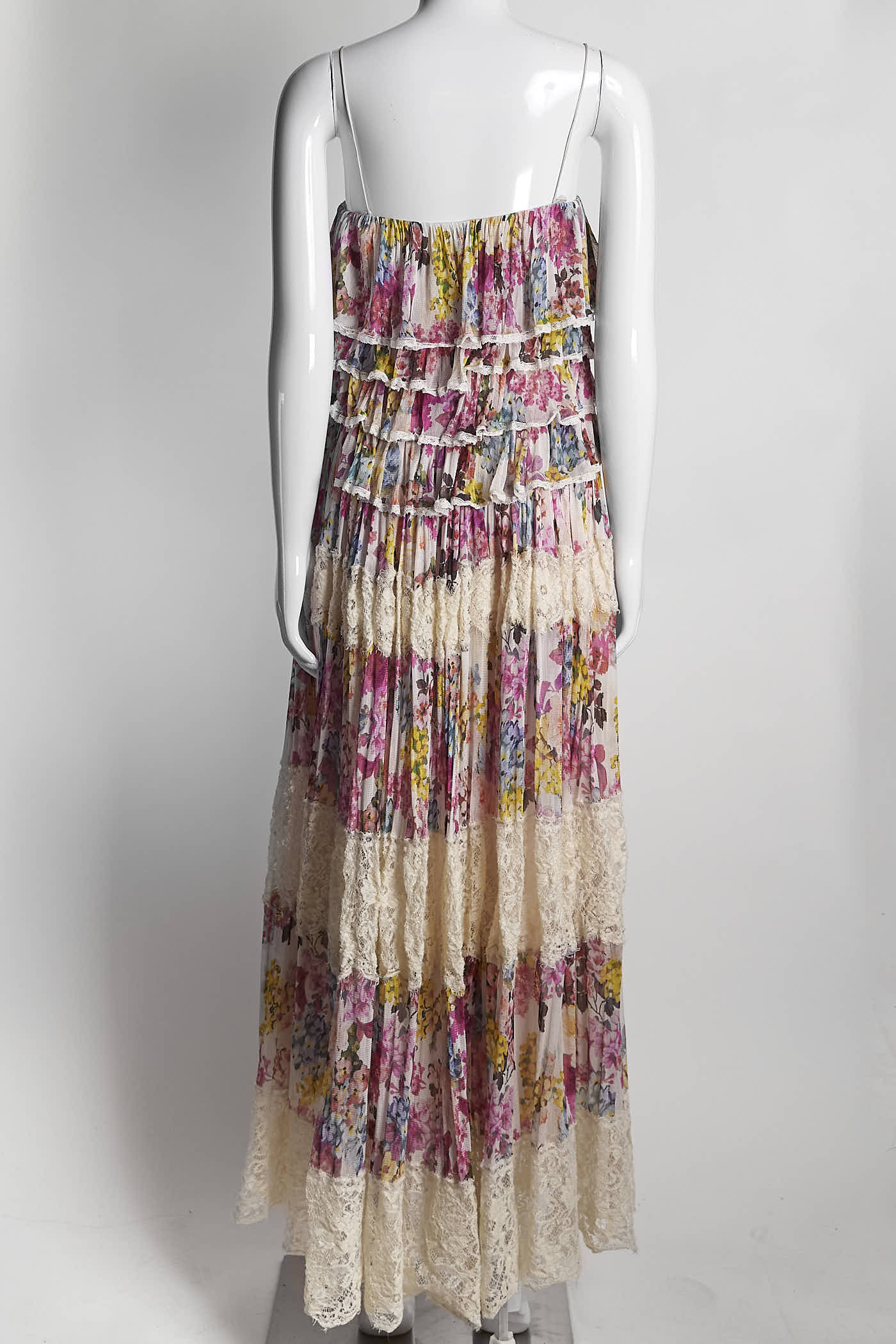 Dolce & Gabbana D&G Multicolor Floral Printed Silk/Lace Maxi Dress 38