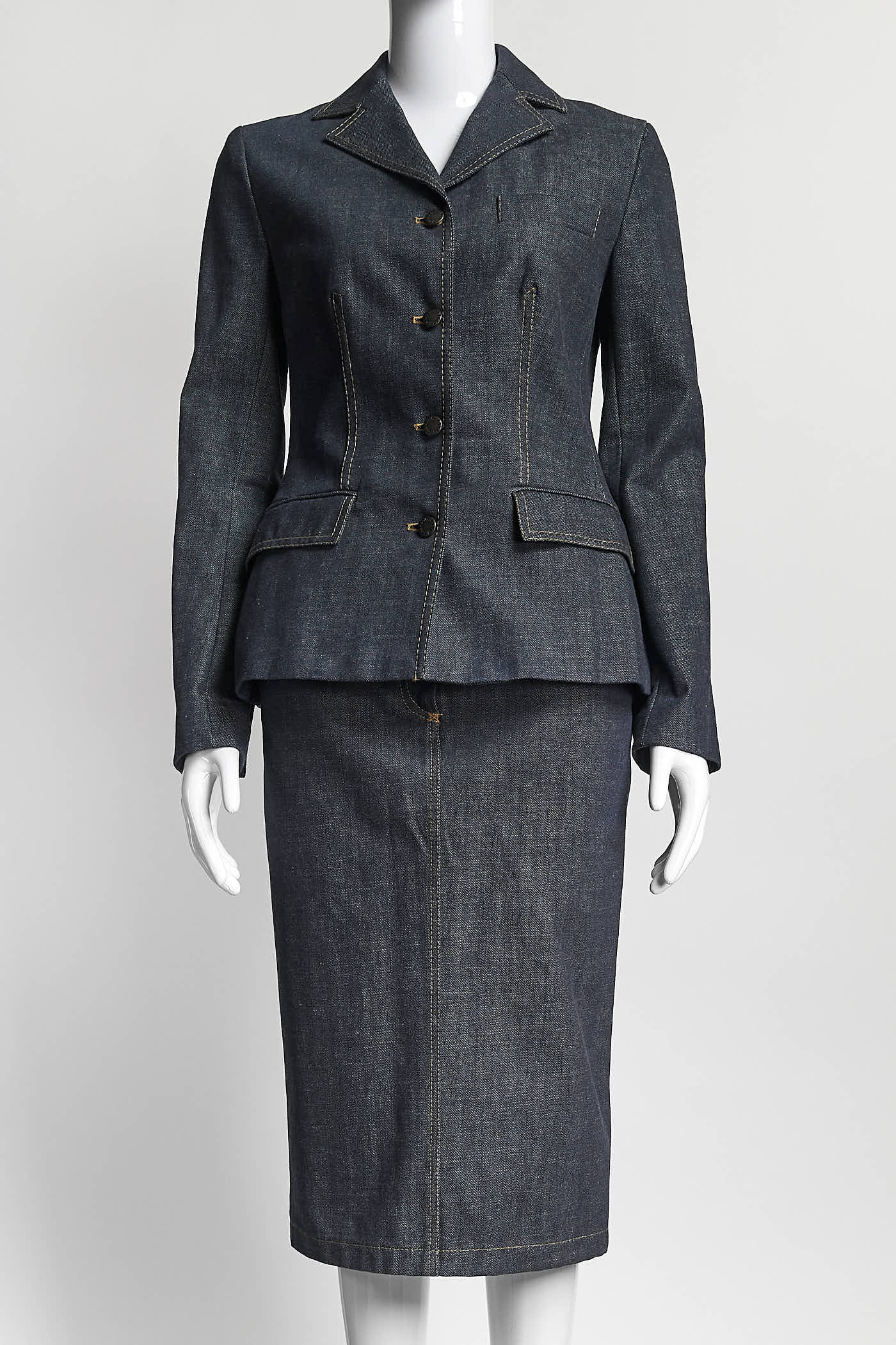 Dolce & Gabbana Denim Blazer with Skirt Suit 40