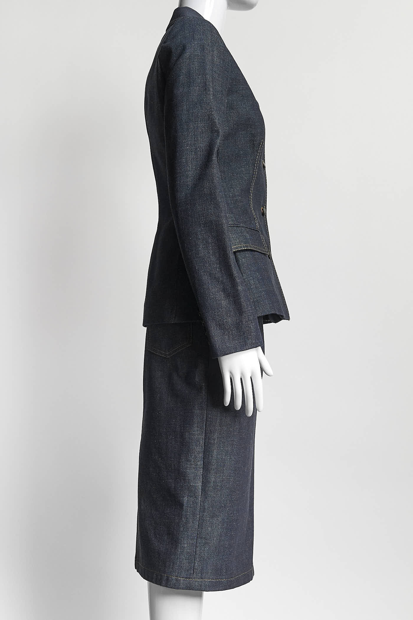 Dolce & Gabbana Denim Blazer with Skirt Suit 40