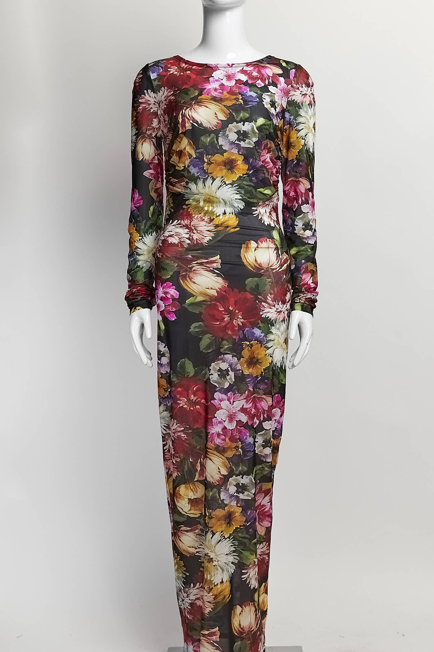 Dolce & Gabbana Floral Black Mesh Long Sleeves Dress 42