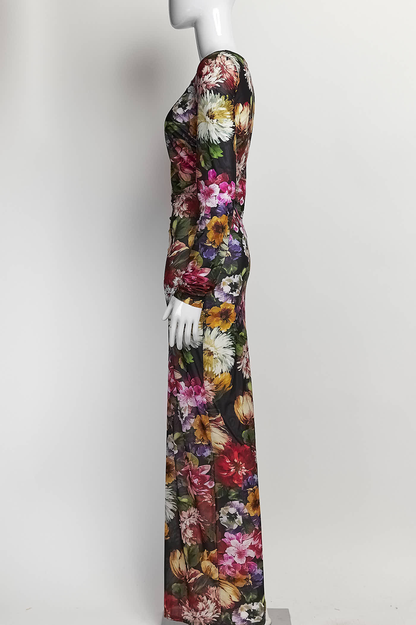 Dolce & Gabbana Floral Black Mesh Long Sleeves Dress 42