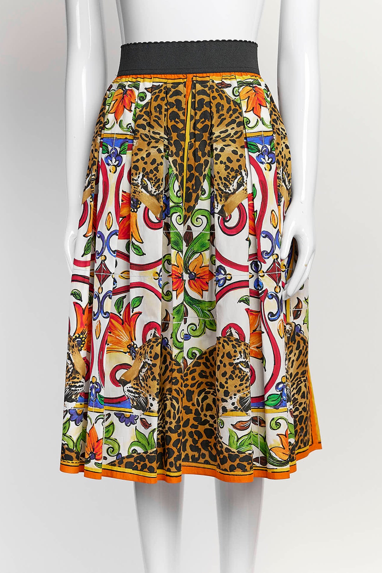 Dolce & Gabbana Floral Leopard Printed Skirt 42