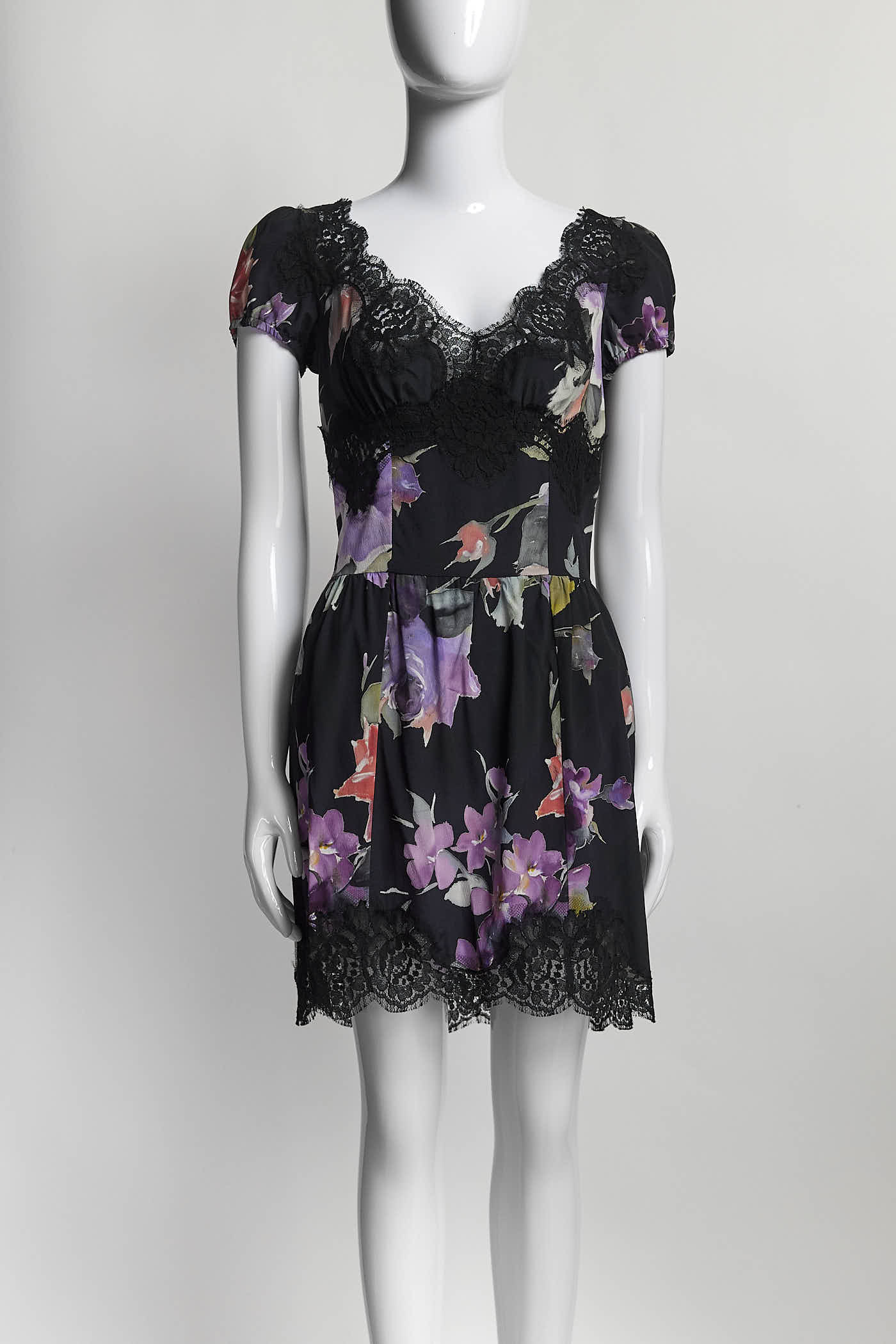 Dolce & Gabbana Floral Print with Lace Detail Dress 42