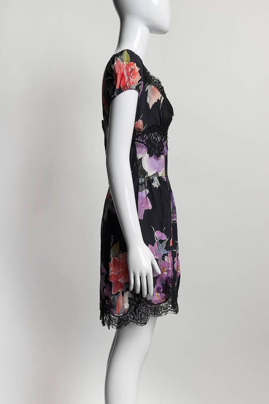 Dolce & Gabbana Floral Print with Lace Detail Dress 42