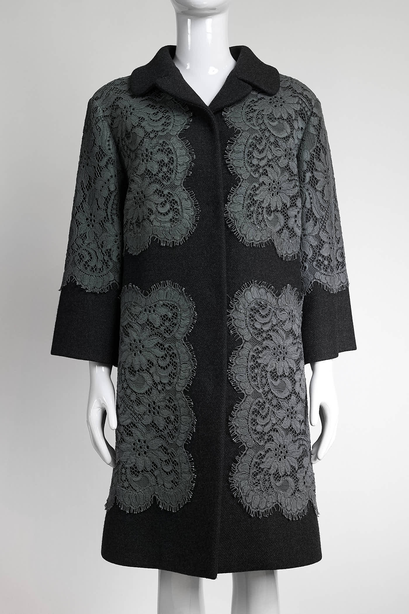 Dolce & Gabbana Grey Lace Charcoal Wool-blend Coat 38
