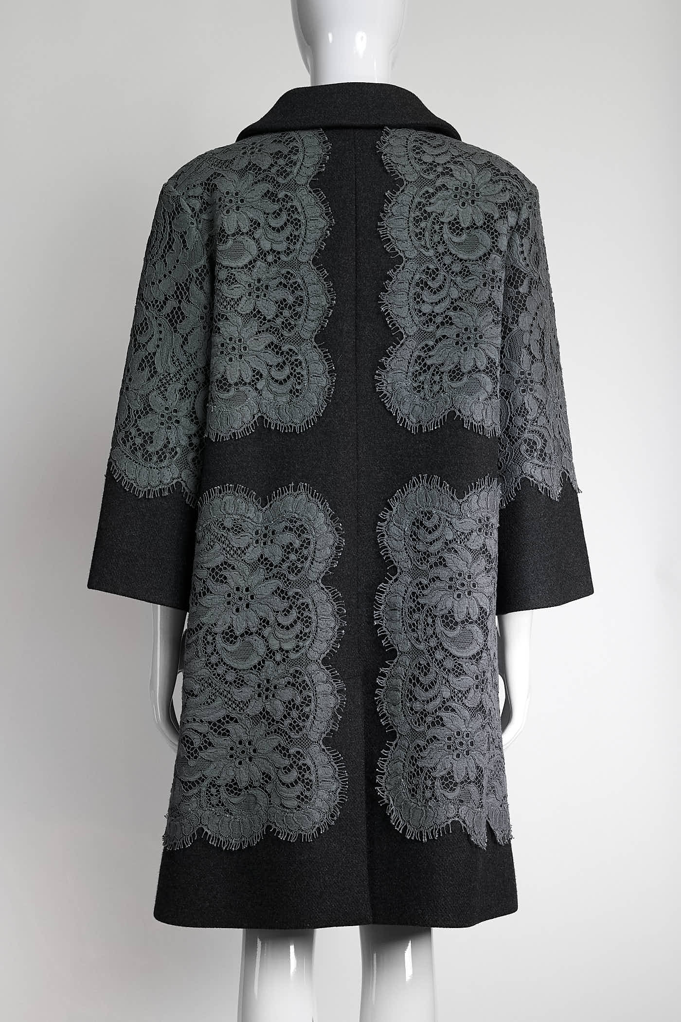 Dolce & Gabbana Grey Lace Charcoal Wool-blend Coat 38