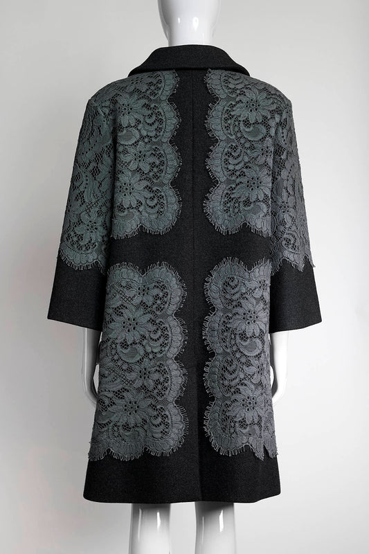 Dolce & Gabbana Grey Lace Charcoal Wool-blend Coat 38