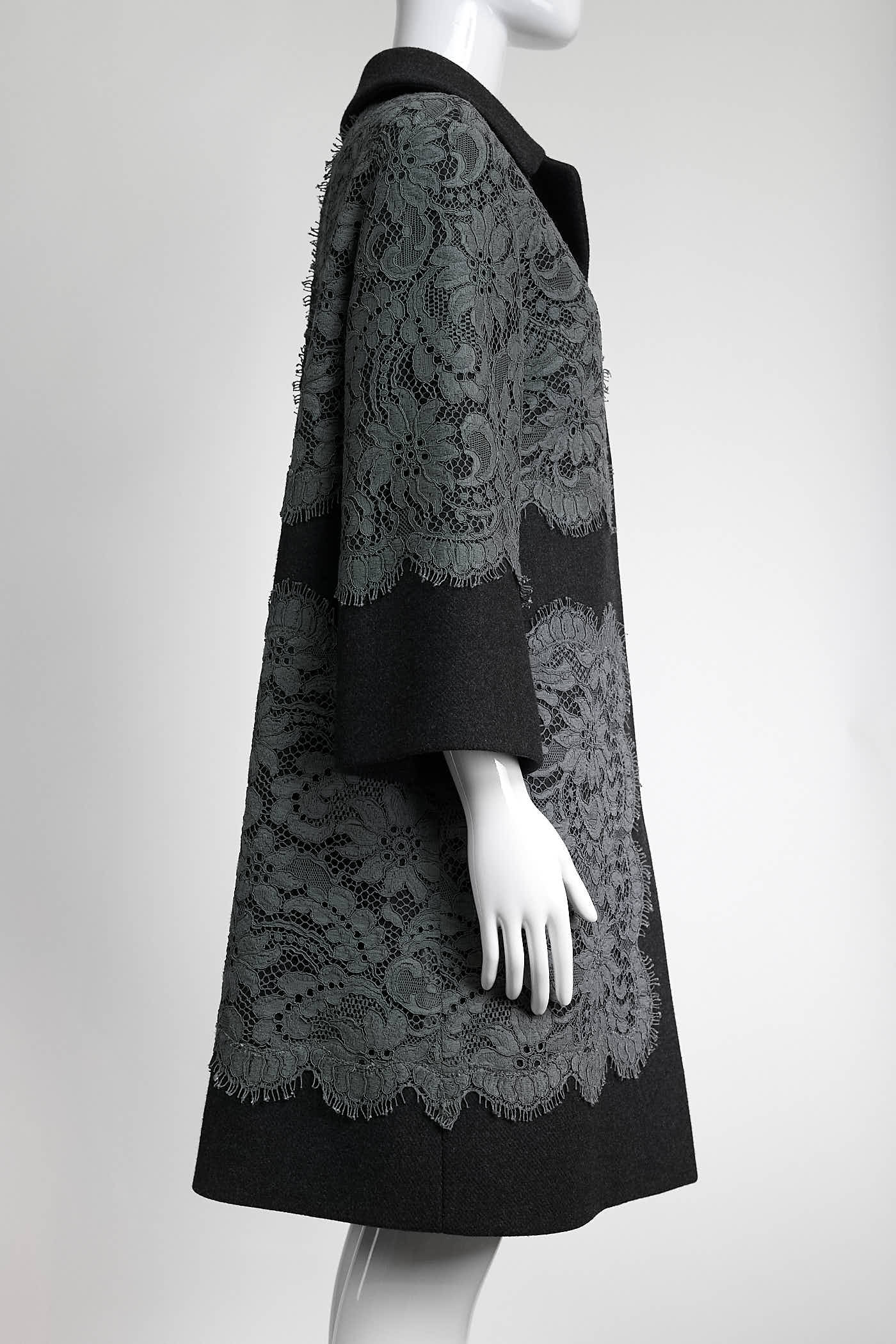 Dolce & Gabbana Grey Lace Charcoal Wool-blend Coat 38