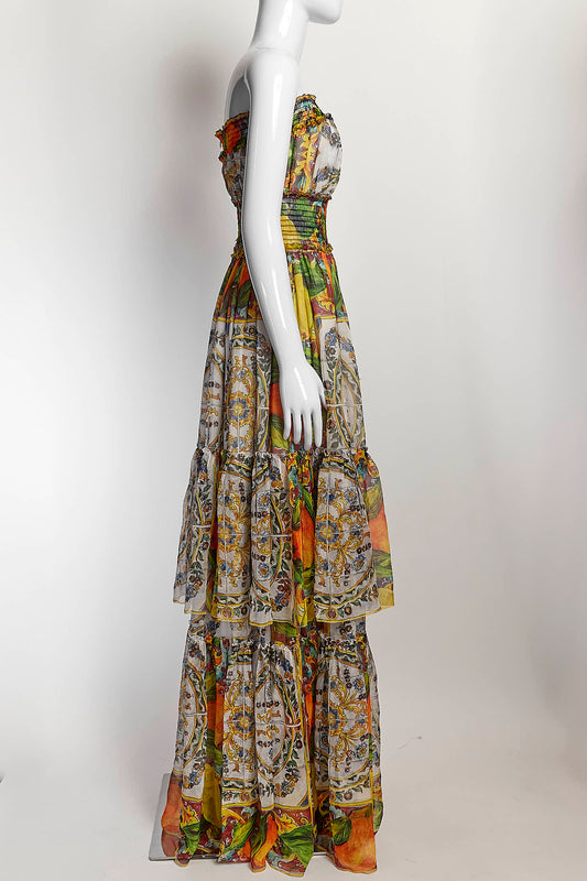 Dolce & Gabbana Majolica Silk Sleeveless Dress 44