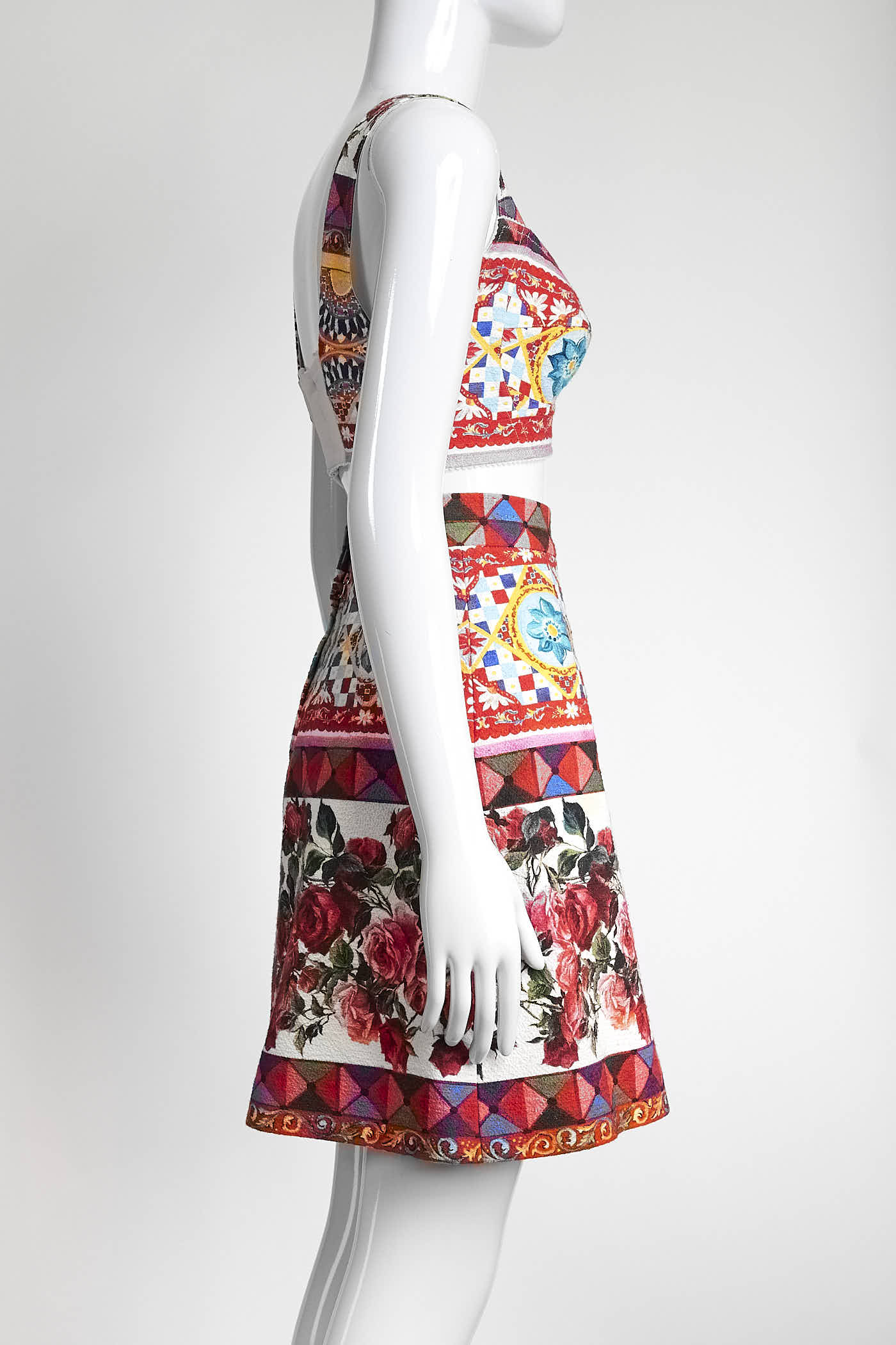 Dolce & Gabbana Multicolor Carretto Roses Print Cotton Crop Top & Skirt Set 40