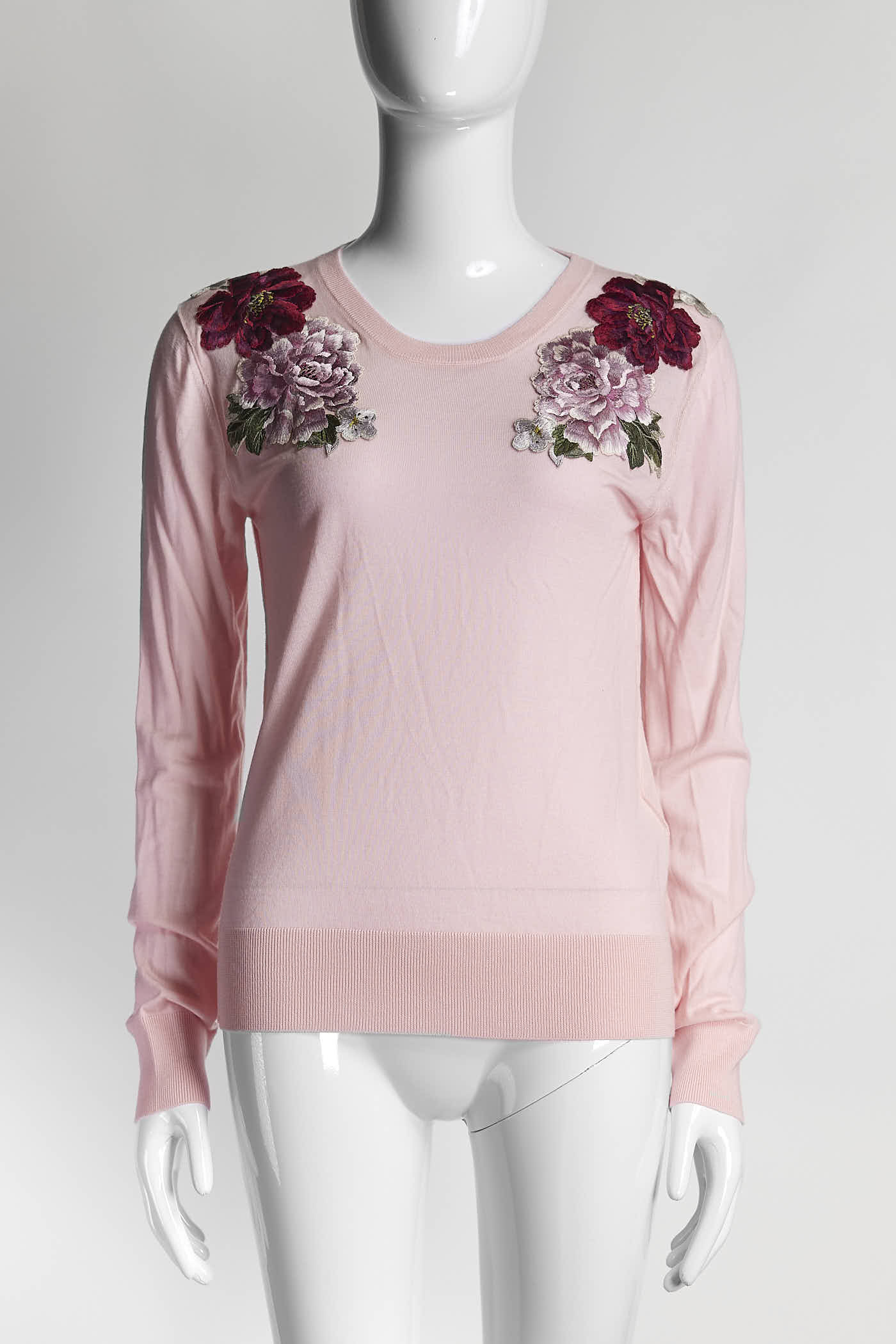 Dolce & Gabbana Pink Cashmere Floral Embroidered Kint Top 40
