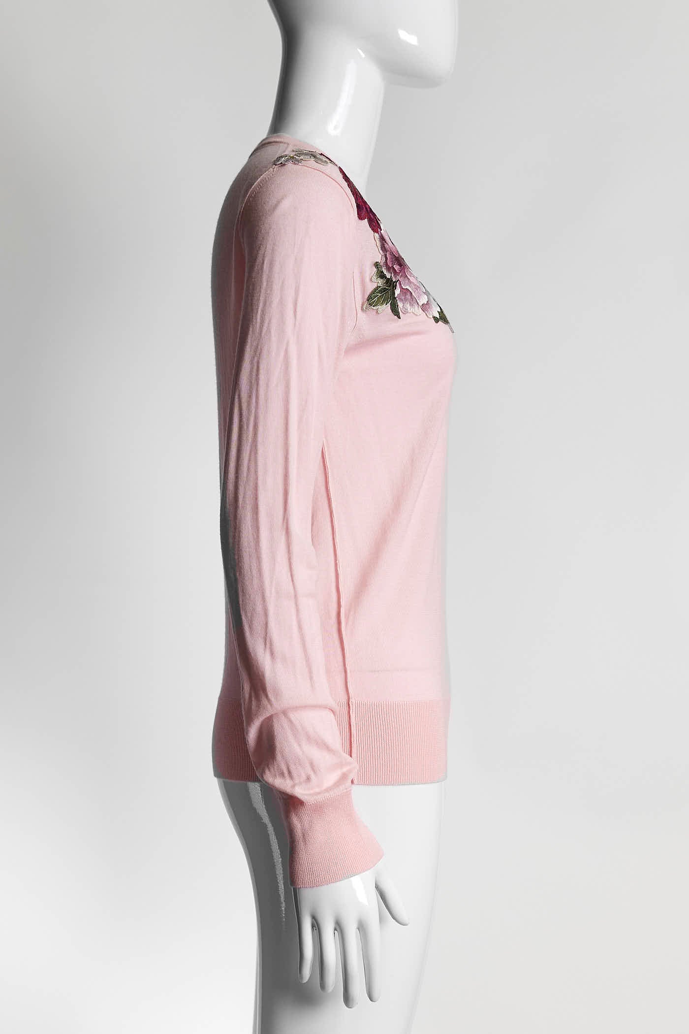 Dolce & Gabbana Pink Cashmere Floral Embroidered Kint Top 40