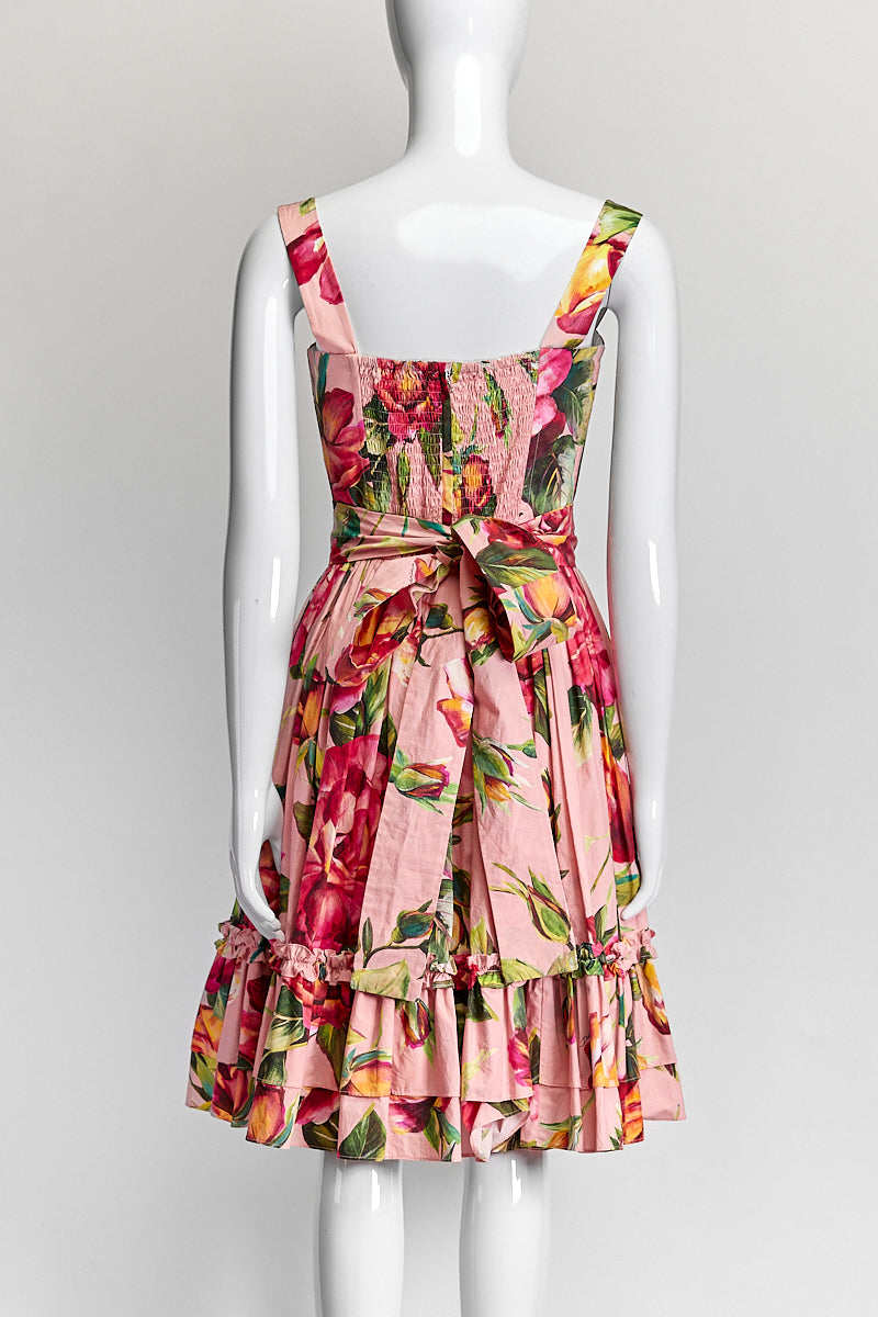 Dolce & Gabbana Pink Floral Poplin Ruffle Dress IT 42