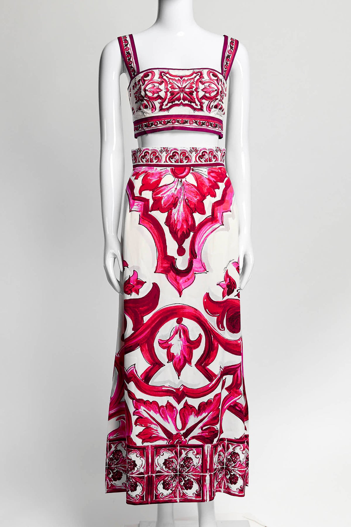 Dolce & Gabbana Pink Silk Printed Skirt Set 42