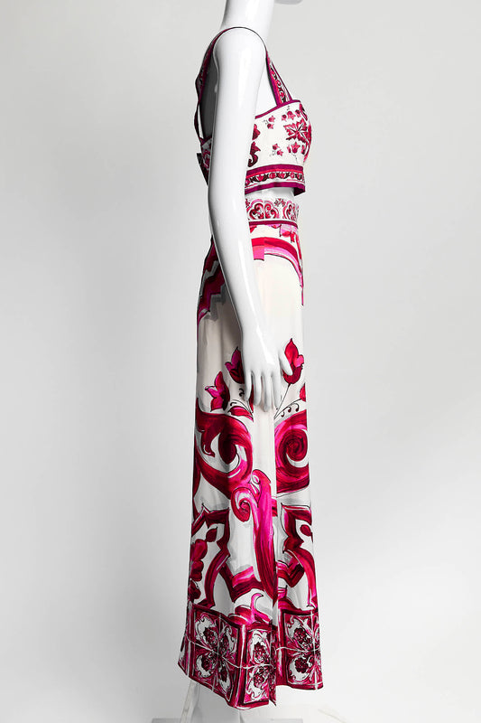 Dolce & Gabbana Pink Silk Printed Skirt Set 42