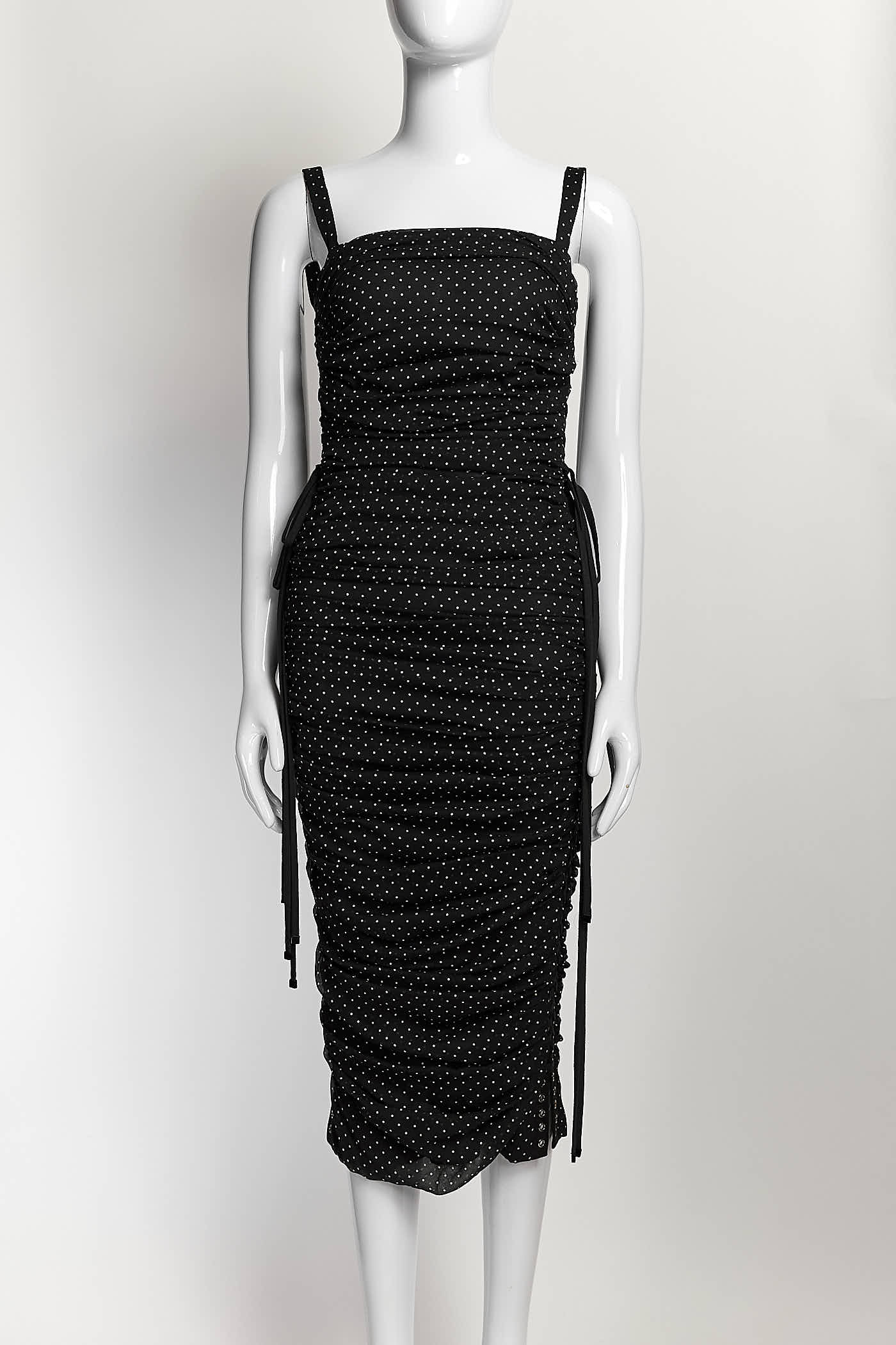 Dolce & Gabbana Polka Dot Ruched Midi Dress 40