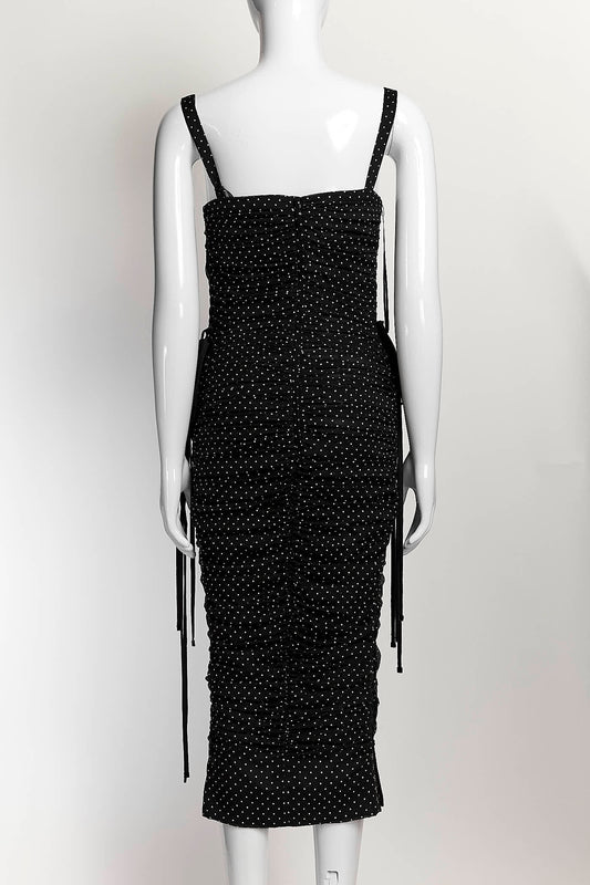 Dolce & Gabbana Polka Dot Ruched Midi Dress 40