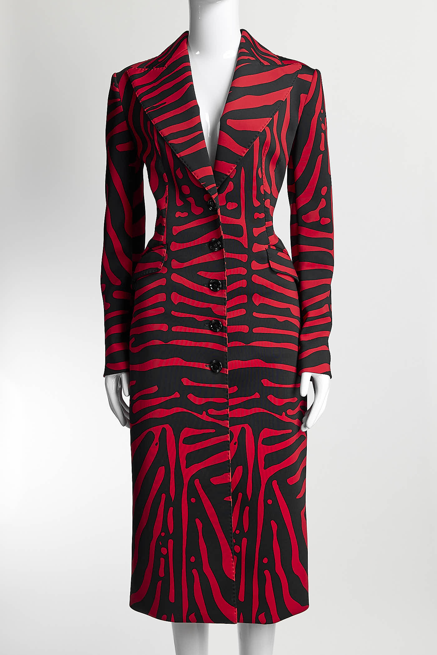 Dolce & Gabbana Red/Black Zebra Print Midi Coat 38